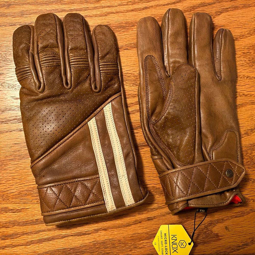 Brown Gold Top Racer Stripe Leather Fleece Lined Gloves-xxl
